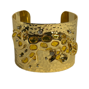 Lilly Pulitzer Gold Cheetah Wide Cuff Bracelet with Crystal Accents - EUC